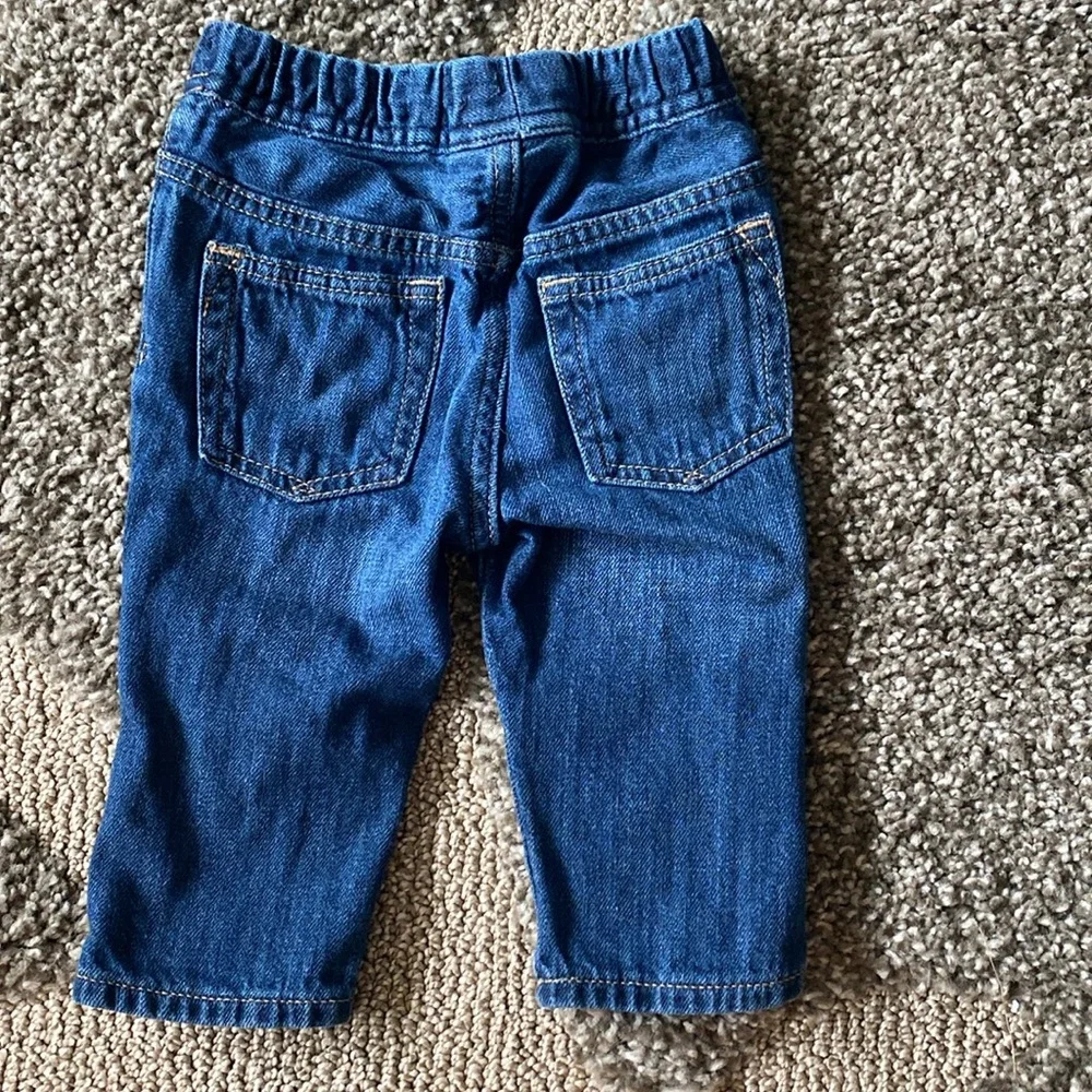 babyGap Baby Boy Dark Wash Slim Denim Blue Jeans Dinosaur Knees 6-12 Months